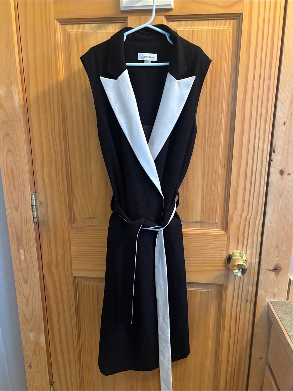 Calvin Klein Black Dress with White Lapel and Tie